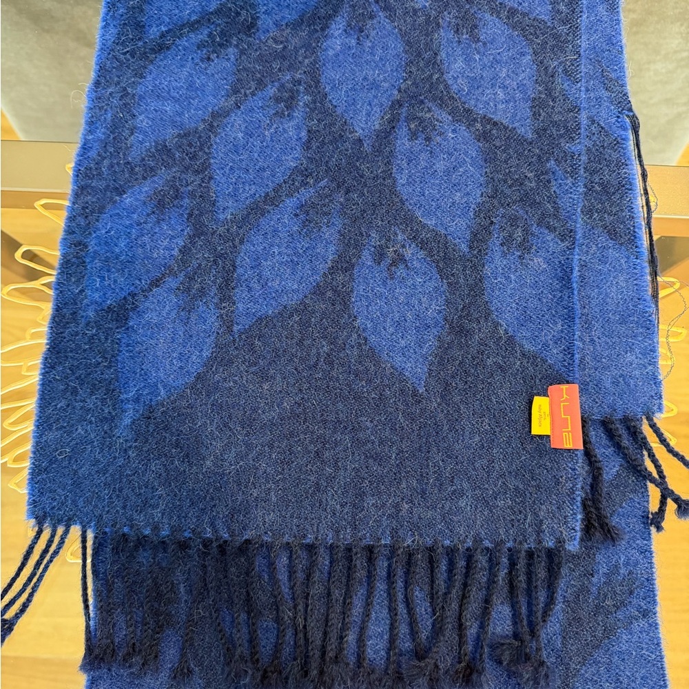 Luxurious Blue Scarf with Leaf Pattern
